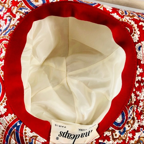Vintage 60s Madcaps New York Paris Red Paisley Floppy Hat with Red Ribbon Small - Picture 10 of 12